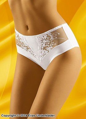 Briefs, cotton, embroidery, sheer inlays